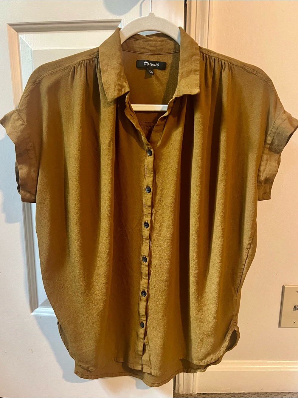 Madewell Central-Drapey Button Front Blouse in Mustard